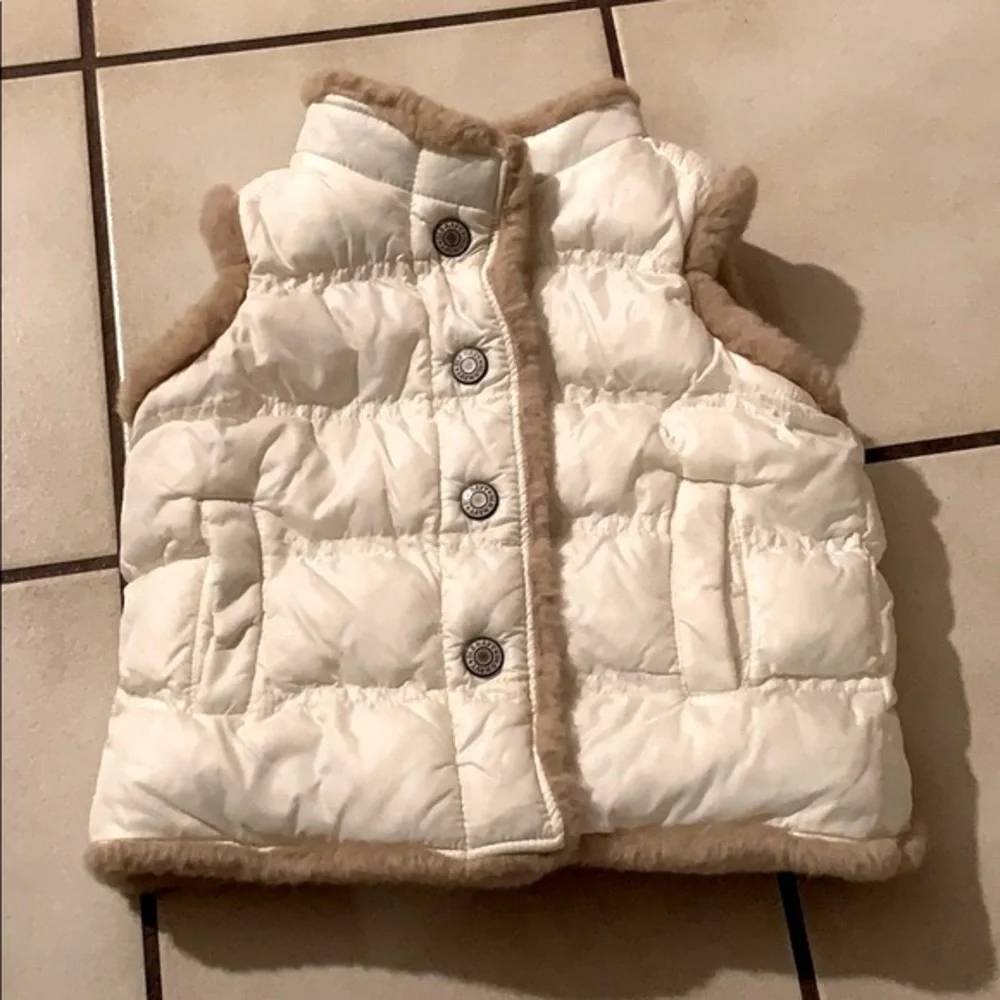 Y2K Vintage Old Navy Baby Down Vest Fur Trim